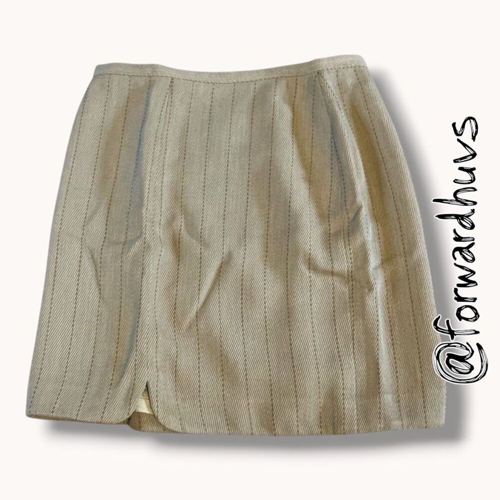 Vintage Giorgio Armani Wool Pinstripe Mini Skirt Beige Italy IT 44